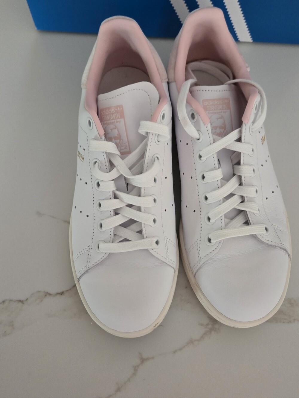 Adidas Women’s Stan Smiths -  White Leather Sneakers with Pink Lining